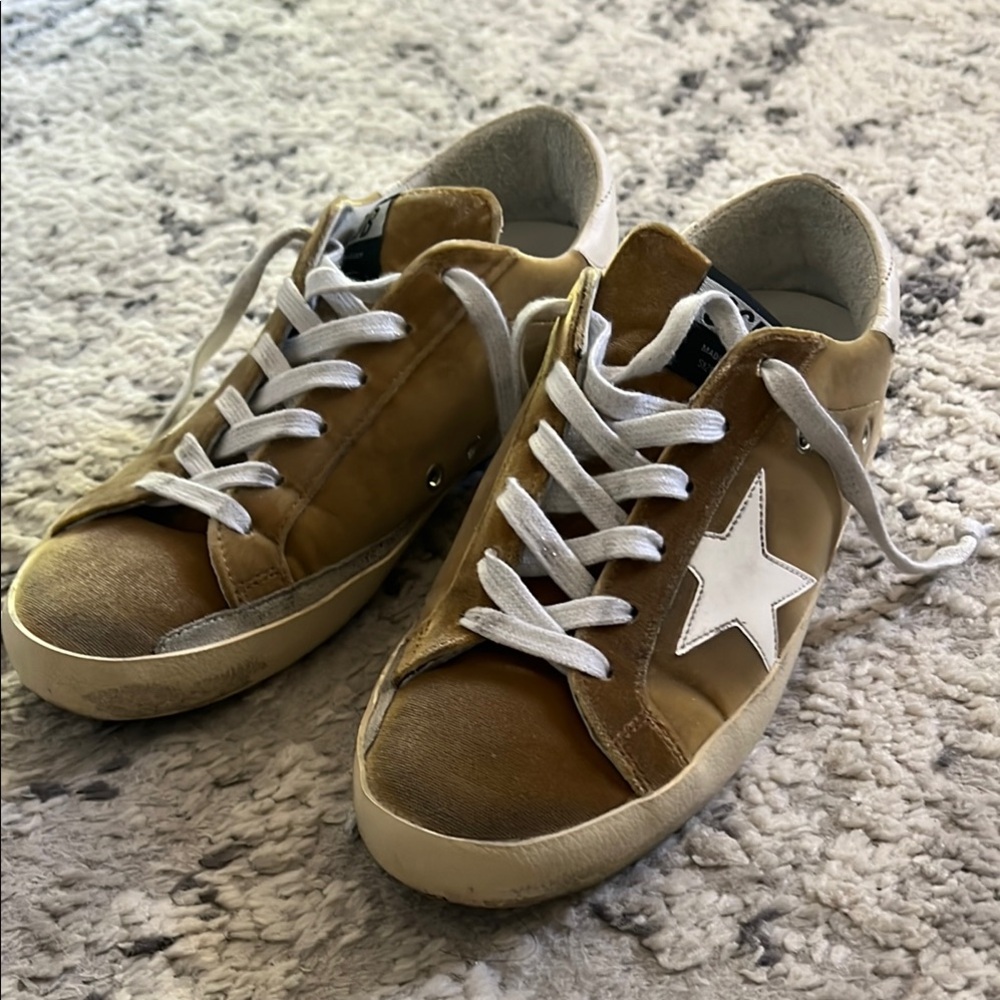 Golden Goose gold velvet and White Sneakers